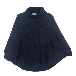 Arancrafts Ireland Merino Wool Cable Knit Poncho Cape NWT Black L
